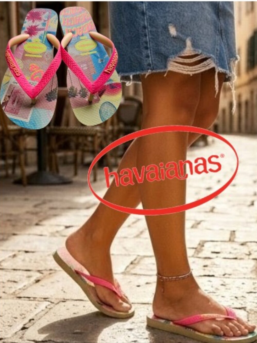 Havaianas Tropical Graphic Flip Flops - Pink Straps